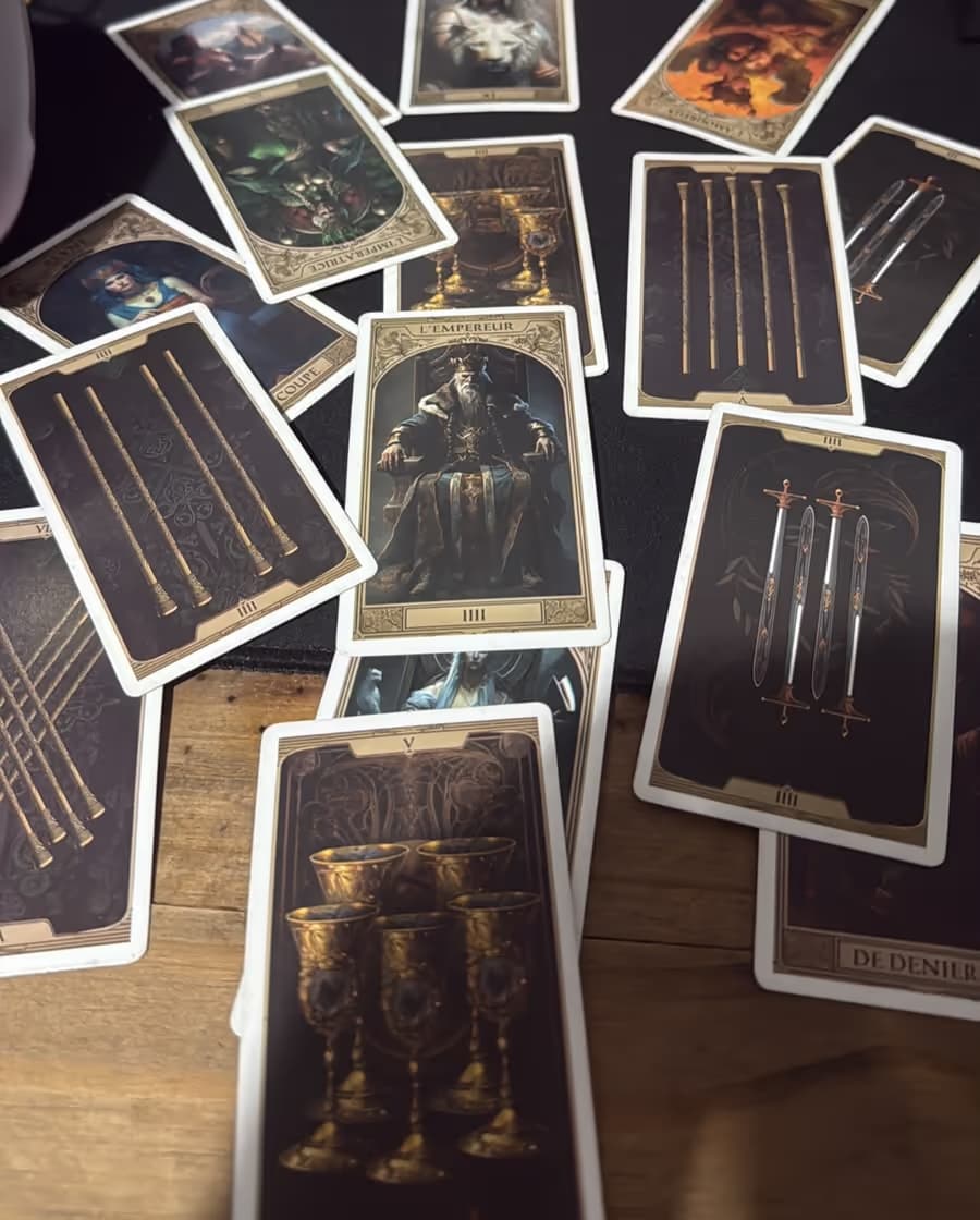 Tirada de cartas sobre la mesa de consulta